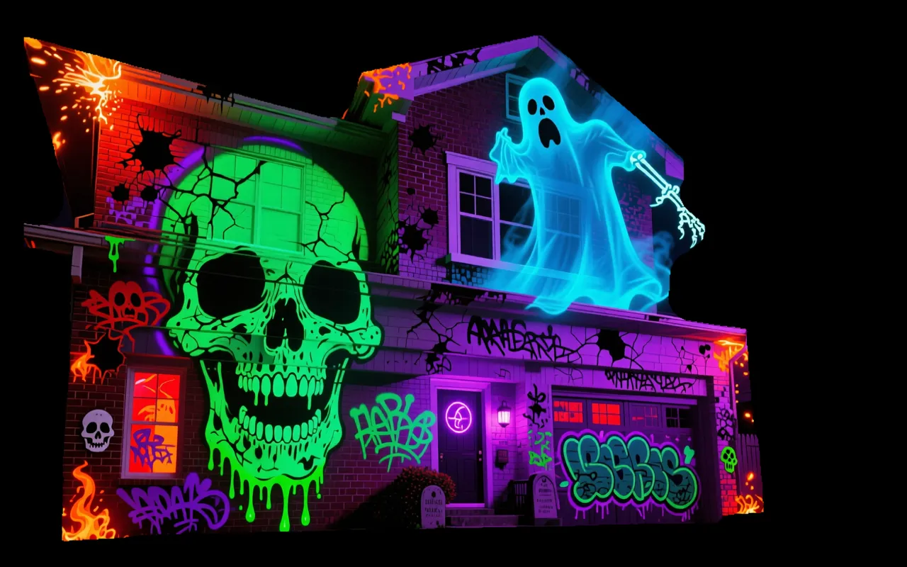Graffiti Skull Stage — AI projection-mapping facade art generated in FacadeLab