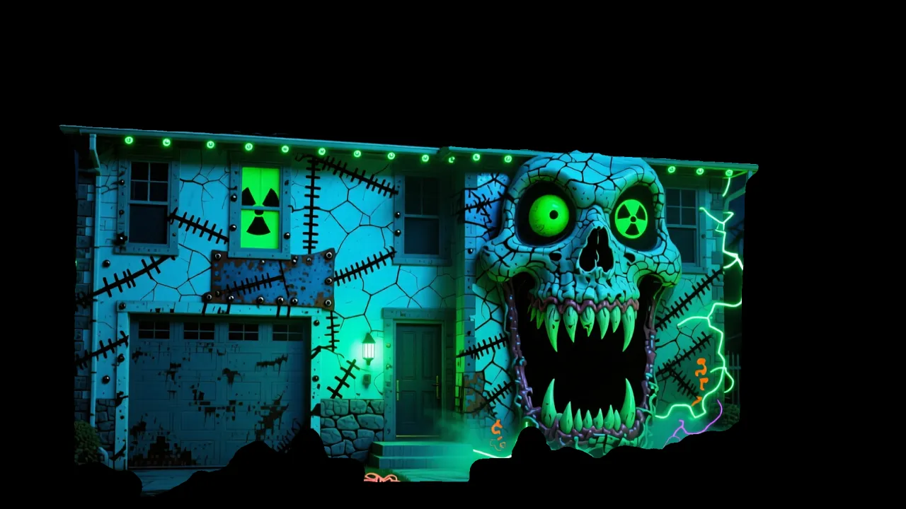 Stitched Monster Lab — AI projection-mapping facade art generated in FacadeLab