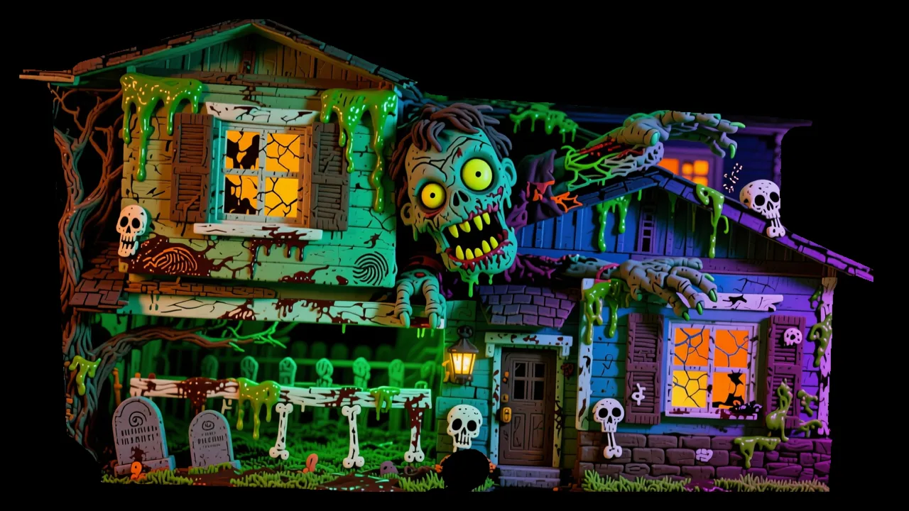 Claymation Zombie Diorama — AI projection-mapping facade art generated in FacadeLab