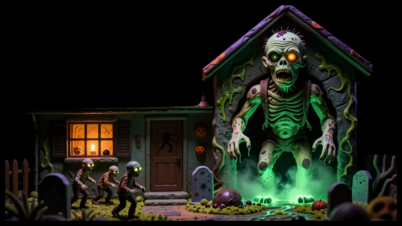 Stop-Motion Zombie Stage — AI projection-mapping facade art generated in FacadeLab