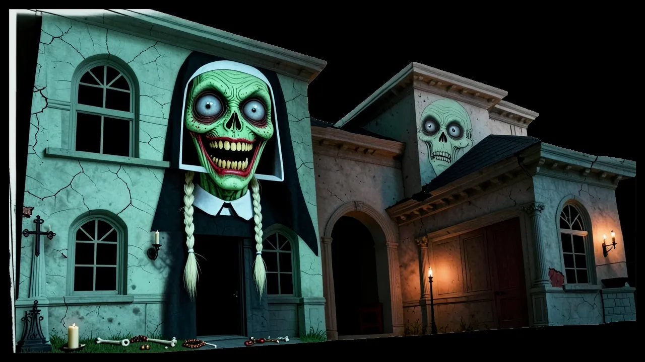 Demonic Nun Manor — AI projection-mapping facade art generated in FacadeLab